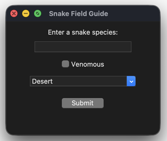 Running snake field guide form